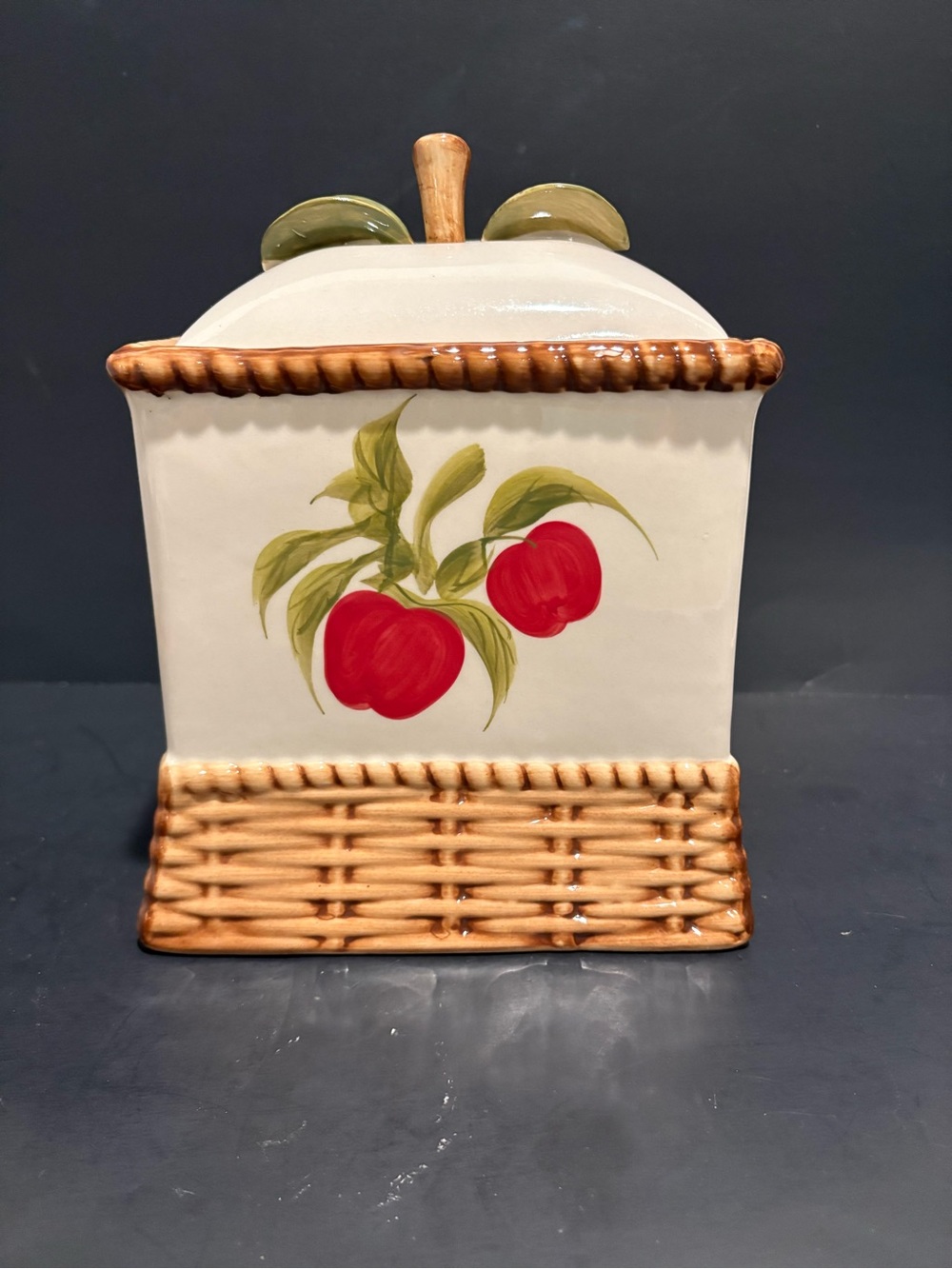 Ceramic Apple Canister - Red and Cream Kitchen Storage